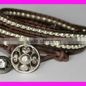 GZKJL-BL0183 Silver Beaded Bracelet Vintage Charm 3x Leather Wrap Bracelet thumbnail-1