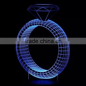 3D Optical Illusion Diamond Ring Night Lamp Night Light 10 Colorful LEDs Ultra-thin Acrylic Light Panel AA Battery or DC 5V thumbnail-2