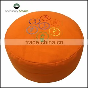 Zafu Meditation Cushion Circular Pillow Solid Color With Embroidery 100% Cotton Canvas thumbnail-5