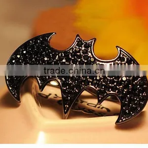 Black Crystal Studded Bat Shape Double Finger Holes Punk Style Ring thumbnail-4