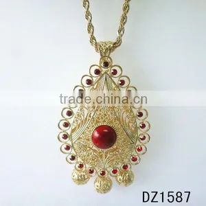 New Design Ruby Beads Necklace Rhinestone Gold Morocco Pendant thumbnail-1