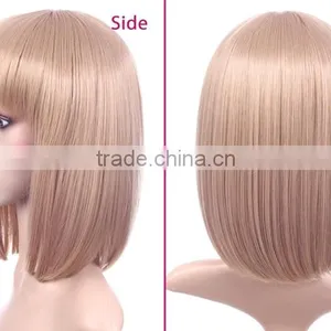 European Style New Design Lolita Short Wig Cheap Synthetic Blonde Bangs Wig thumbnail-3