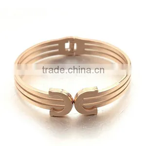Retail Stainless Steel Women Bangle Rose Gold Spring Shield Bracelet Jewelry thumbnail-3