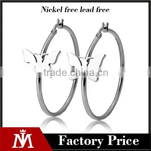 Wholesale Europe Brand Jewelry Stainless Steel SIlver Polishing Butterfly Hoop Earring Big Hook thumbnail-1