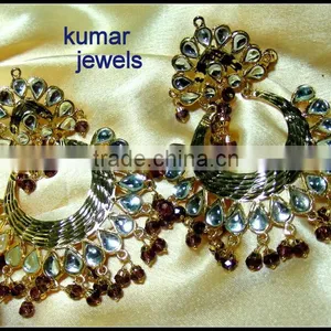 Gold Plated Traditional Jadau Earrings thumbnail-6