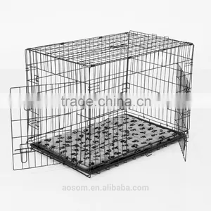 Pawhut Portable Metal Pet Cage Dog Crate With Plush Mat thumbnail-3