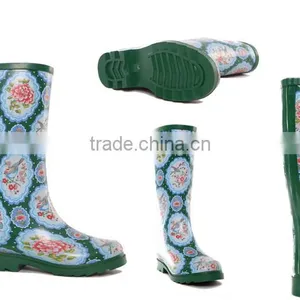 New Fashion Green Color Ladies Rubber Rain Boot Wellies Rain Shoes thumbnail-2