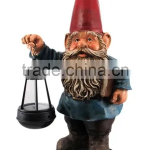 Garden Gnome Holding Lantern Statue LED Light thumbnail-1