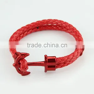 Fashion Jewelry Hot Sale Wax Rope Multilayer Leather Men Anchor Bracelets thumbnail-1