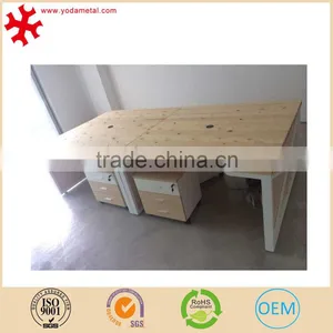 2 Person Wood Office Computer Desk With 3 Drawer Pedestal ,Unfinished, Natural thumbnail-1