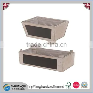 SET OF 2 WOODEN DECORATIVE PLANT POTS WITH BLACKBOARD WASH IDEAL FOR SEEDS thumbnail-1