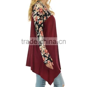 OEM Wholesale Women Fashion Long Sleeve Wine Black Floral Open Cardigan Sweaters thumbnail-3
