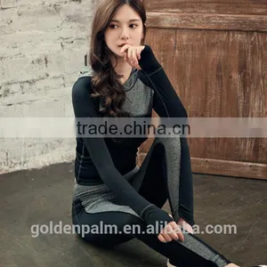 Women Contrast Color Polyester Blend Spandex Hoodies and Yoga Pants thumbnail-3