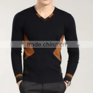Casual Long Sleeved V Collar Thin Jacket Head Stitching Wool Sweater thumbnail-1
