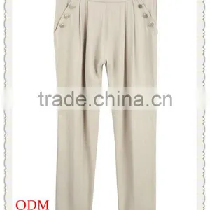 Newest Chiffon Trousers Design Gold Button Ornament Loose Fit Capris Latest Trousers for Women thumbnail-1