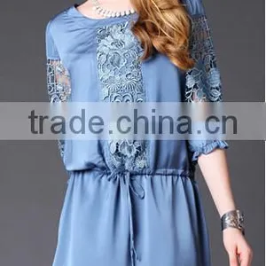 Fashion Factory Price Loose Half Lace Sleeve Silk Dress Designer thumbnail-5