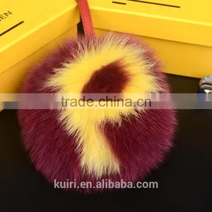Real Fur Fox Pom Pom Keychains Handmade 15cm Ball Pendant for Bag Charm Pluffy Bag Bug Capital Letter A to Z thumbnail-6