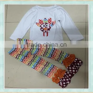 Wholesale Clothes Turkey Istanbul White Top With Turkey Embroidery Pius Colors Stripe Pants Baby Girls Oufit thumbnail-1