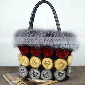 Genuine Leather and Fox Fur Bag,mink Fur Bag,rabbit Fur Bag, thumbnail-2