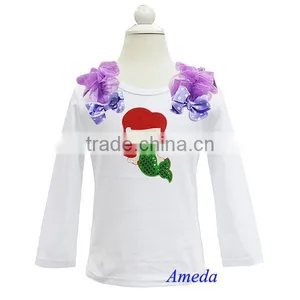 Girls Embroidered Bling Ariel Princess Purple Ruffles White Long Sleeves Top 1-7Y thumbnail-1