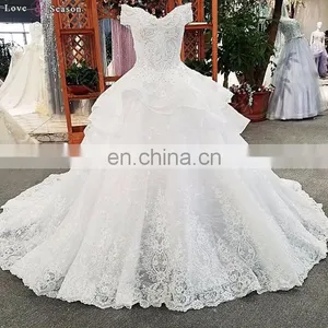 LS00348 off Shoulder Elegant Ivory Peplum Long Train Lace up Organza Wedding Gowns Philippines thumbnail-1