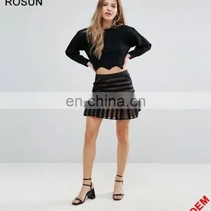 Factory Nylon Blend Scallop Hem Knit Crop Sweater thumbnail-4