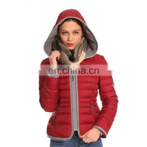 Fashion Design Europe Style Hooded Anorak Red Winter Jacket thumbnail-1