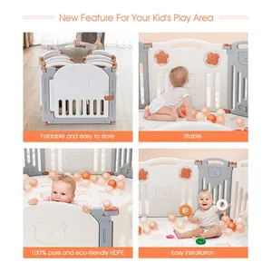 ABST Manufacture Good Quality Big Size Square and Circle Folding Baby Playpen Easy Storage Foldable Baby Bear Fences Plastic thumbnail-4