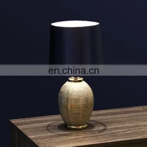Bucket Shape Unique Silver Embossed Surface Small Dark Blue Nightstand Lamps Ceramic in Bulk thumbnail-5