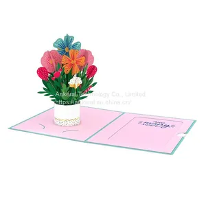 Cheap Price High Quality 3D Pink Rose Basket Pop-up Cards Best Birthday Gifts for Mom thumbnail-2