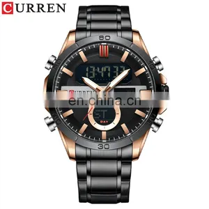 CURREN 8384 Men's Digital Watches Fashion Sport Stainless Steel Chronograph Luminous LED Gold Watch thumbnail-2