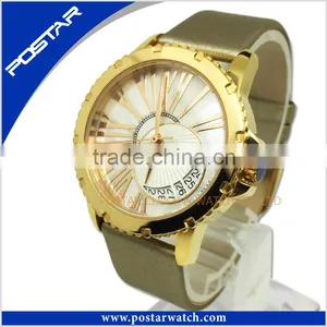 Fashion Watch Round Steel Case Men Women Leather Quartz Analog Wrist Watch thumbnail-1