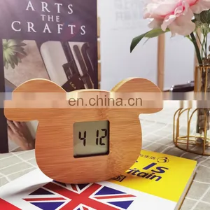 Natural Creative Cartoon Animal Design Desktop Dog Shaped Wooden Digital Alarm Clock thumbnail-1