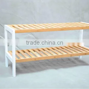 2 Tier Bamboo Shoes Rack With White Frame thumbnail-1