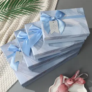 New Design Paper Packaging Ribbon Gift Lid Blue Boxes thumbnail-1