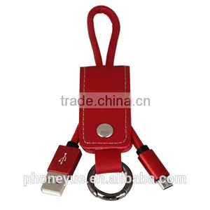 2016 Genuine Leather Metal Micro Usb Cable Keychain for Samsung thumbnail-1