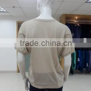 Ladies v Neck Short Sleeve 100%linen Like Knitwear With Linking Seam Outside thumbnail-2