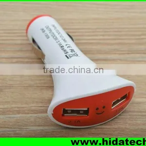 Christmas Promotional Dual Usb Electric Car Charger Adapter for Iphone in Fanshaped With Smile Face thumbnail-3