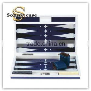 Navy Blue Piano Lacquer Wooden Backgammon Set thumbnail-2