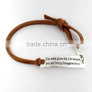 Custom Jewelry OEM Factory Leather Cord Bracelet With Metal Charm thumbnail-1