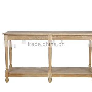 French Style Vintage Oak Wood Side Table thumbnail-2