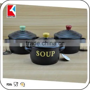 Wholsale Silkscreen Printed Bowl Color Glazed Two Handle Cereal Soup Bowl Ceramic thumbnail-6