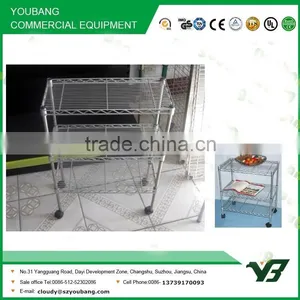 2015 Hot Sell NSF 50KGS 30x14 Inch 3 Layer Silver Powder Light Duty Home Use Metal Storage Shelf With Wheels (YB-WS028) thumbnail-1