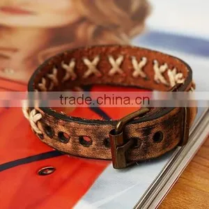 Fashion Jewelry Leather Bracelet Punk Motorcycle Biker Bangle Bracelets thumbnail-1