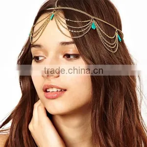 Hot Sell Metal Chains Headwrap With Faux Turquoise Beads thumbnail-1