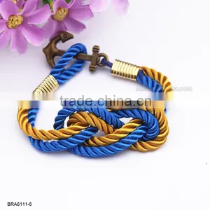 Handmade Braided Nylon Rope Bronzy Anchor Charm Bracelet For Wholesale thumbnail-5