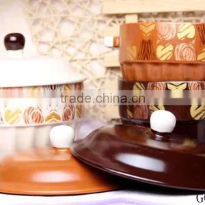 Personalized Stoneware Bowl With Lid Ceramic Decal Bowl With Two Handle thumbnail-1