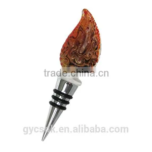 Gold Sand Vivid Leaf Shape Colorful Lampworking Wine Stopper for Wedding thumbnail-1