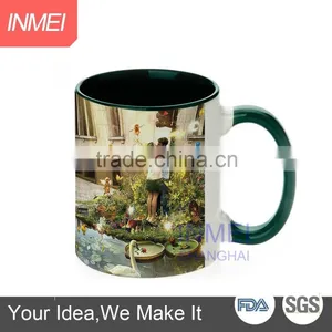Customized Logo Ceramic Mugs 11oz Inner and Handle Color Mug With High Quality, Dark Green thumbnail-1