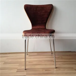 The Standard Stacking Brown Fabric Upholstery Plywood Dining Chair With Chrome Tube Legs thumbnail-2